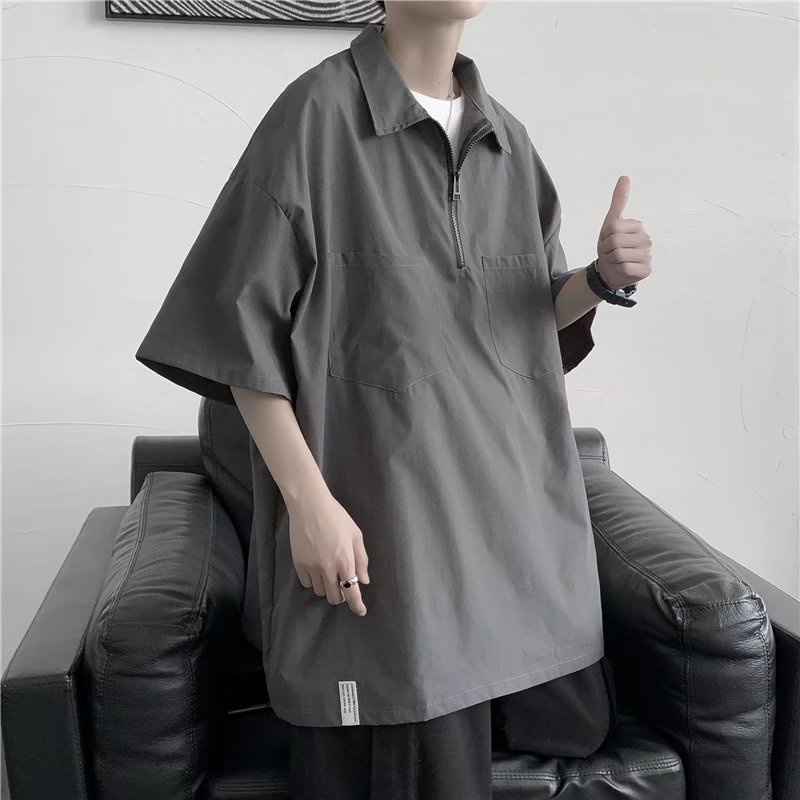 ♞AFF LIGA♞ Áo Thun Polo Màu Trơn Tay Ngắn Thời Trang Phong Cách Harajuku Cho Nam