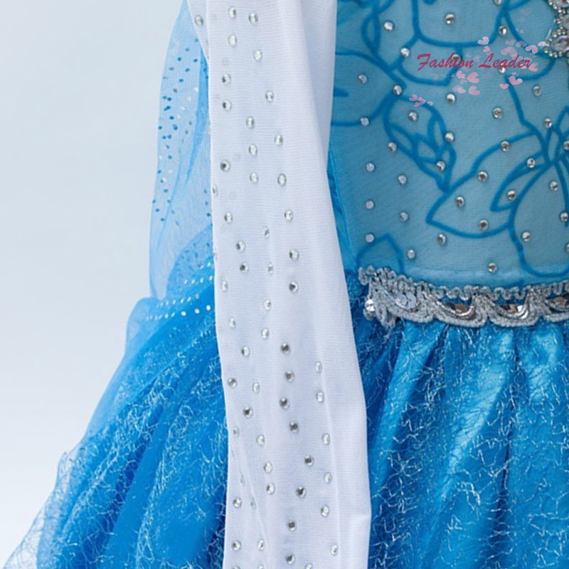 Đầm Công Chúa Elsa Tay Dài Phối Ren Lưới Cho Bé Gái 2017