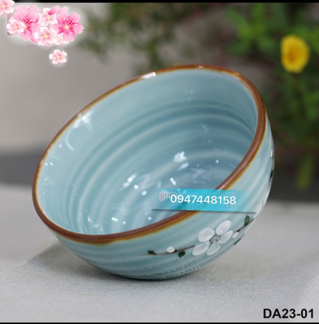Bộ 6 bát cơm men Lam vẽ hoa anh đào