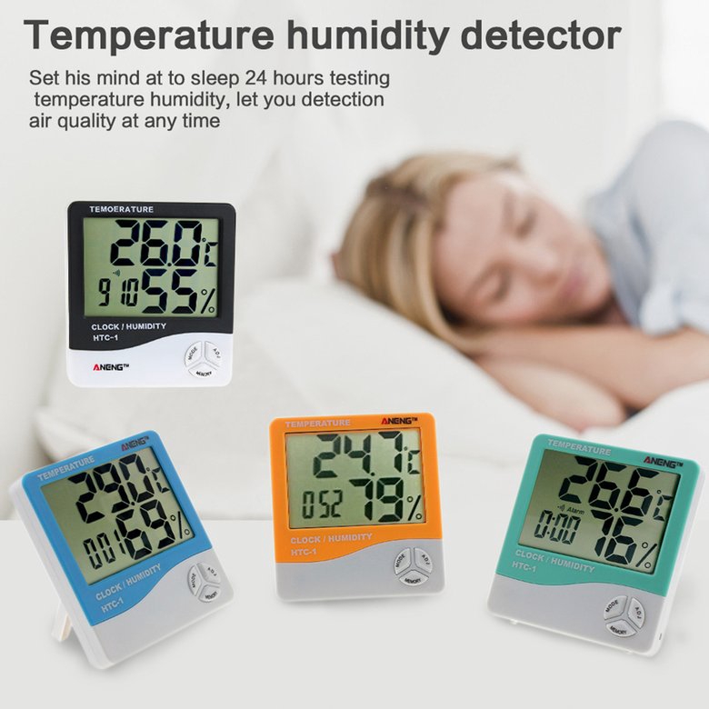 Máy đo độ ẩm nhiệt độ kỹ thuật số kiêm đồng hồ báo thức HTC-1