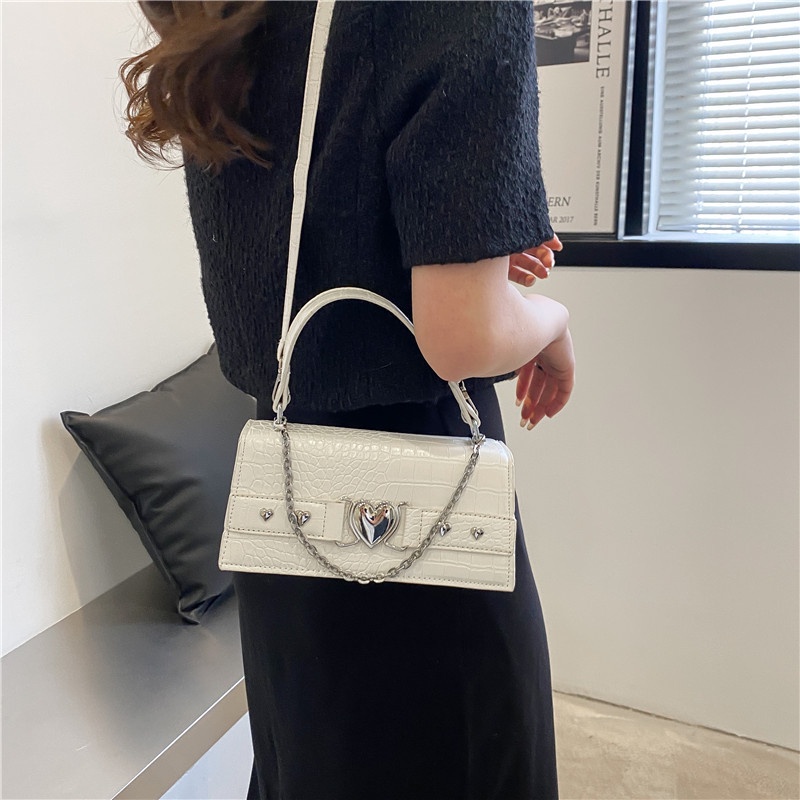 Túi Xách Đeo Vai Giả Da Cá Sấu Phối Dây Xích Thời Trang Nữ Sành Điệu