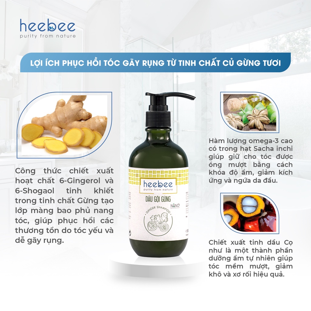 Dầu gội dược liệu Gừng Heebee kích thích mọc tóc, giảm gãy rụng 300ml-500ml