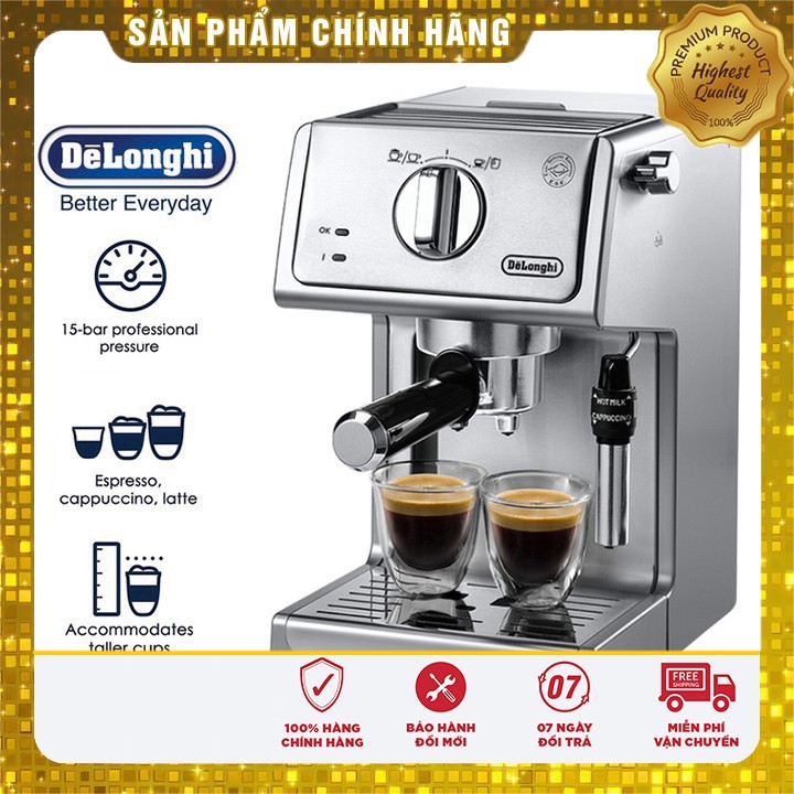 Máy Pha Cà Phê Espresso Delonghi ECP35.31 (màu trắng) bản nâng cấp, công suất 1100W, Vòi Làm Nóng Sữa Pha Cappuccino