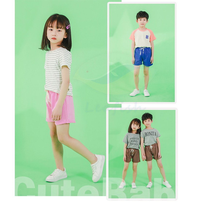 Quần Short Cột Dây Chất Liệu Cotton Màu Trơn Thời Trang Xuân Hè Cho Bé 100-150cm