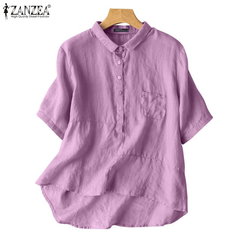 Zanzea Áo Sơ Mi Tay Dài Cổ Bẻ Màu Trơn Phong Cách Retro Dành Cho Nữ