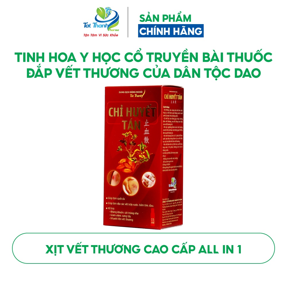 Dung dịch dùng ngoài Chỉ Huyết Tán Tất Thành Pharma xịt thảo dược làm dịu vết trầy xước 15ml