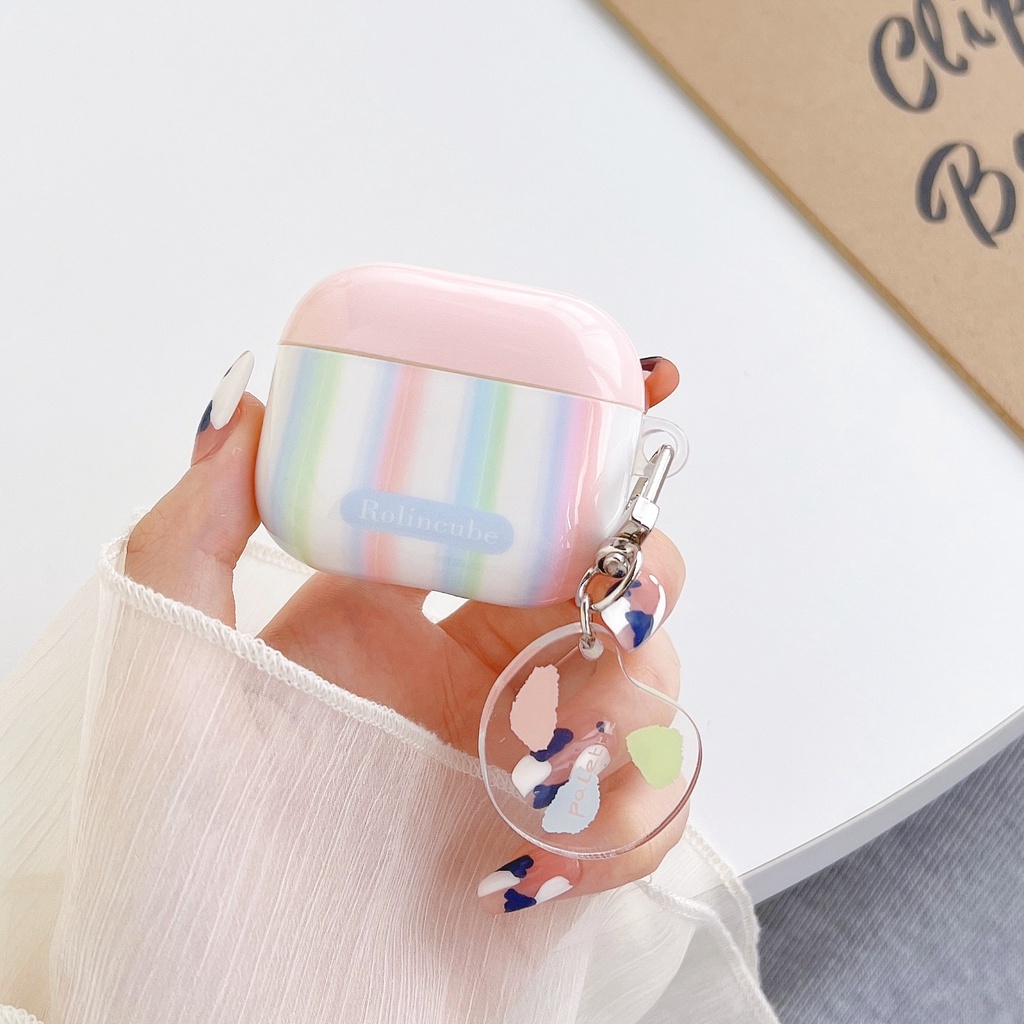 Vỏ Bảo Vệ Hộp Sạc Tai Nghe AirPods 1 2 pro 3 2021 Bằng Silicon Tpu Chống Sốc Họa Tiết Kẻ Sọc Màu Cầu Vồng Dễ Thương