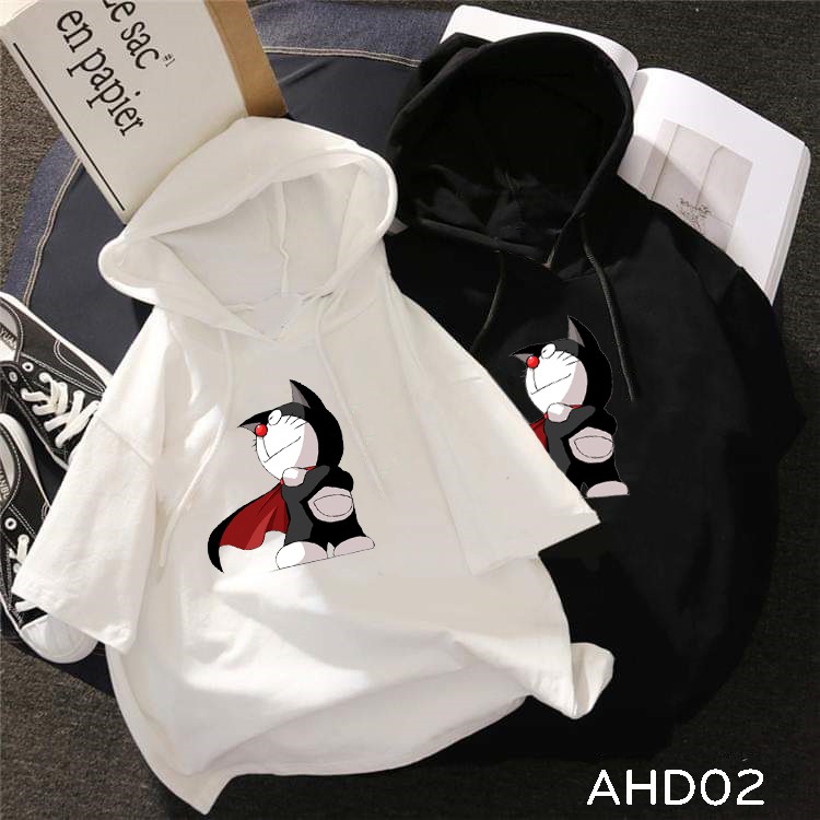 AHD02 Áo thun HOODIE TAY LỠ CÓ NÓN hình Doreamon Batman