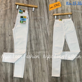 Quần jeans màu trắng cạp cao siêu hack chân siêu tôn dáng