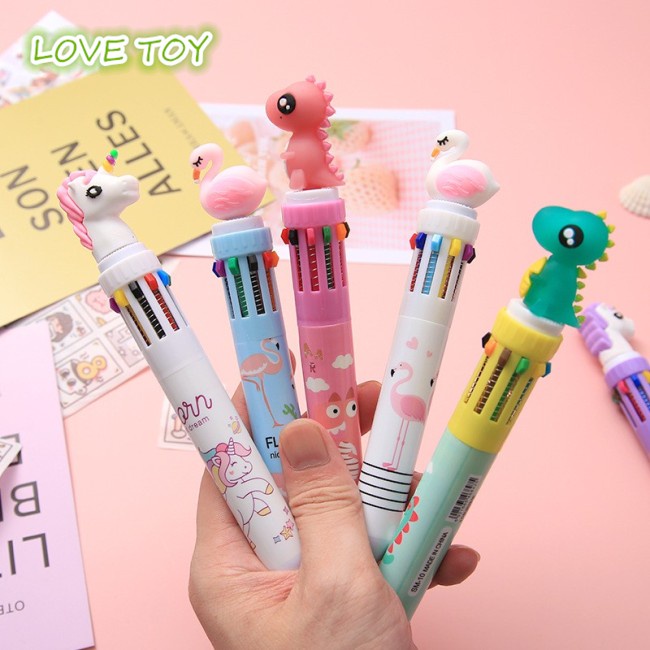 Bút Bi 10 Màu Trong 1 Có Thể Thu Gọn Hình Khủng Long Dễ Thương