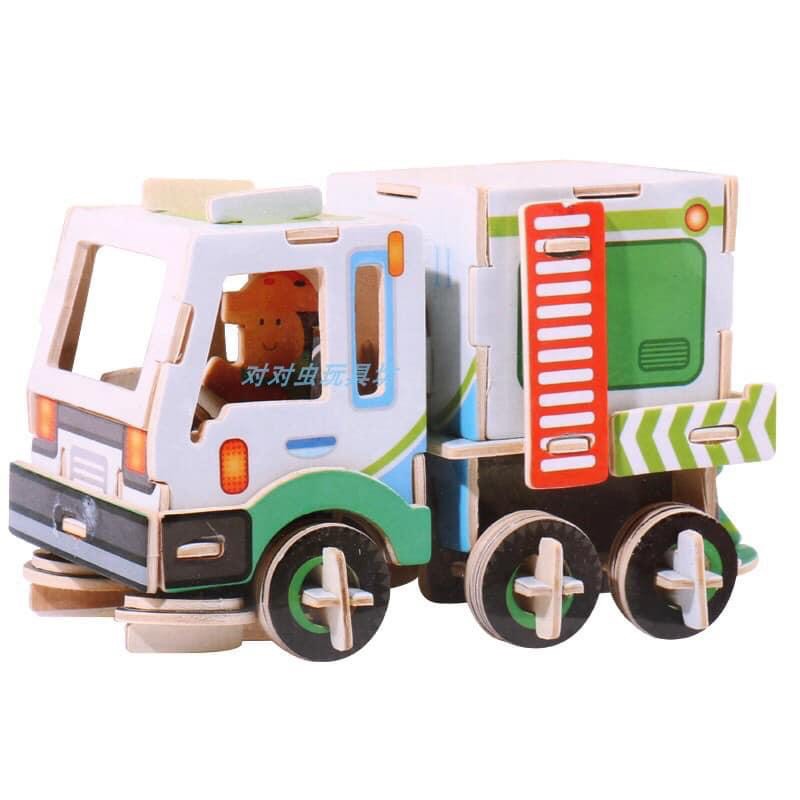 Ghép Hình Bằng Gỗ 3D Xe Cẩu Múc Cho Bé