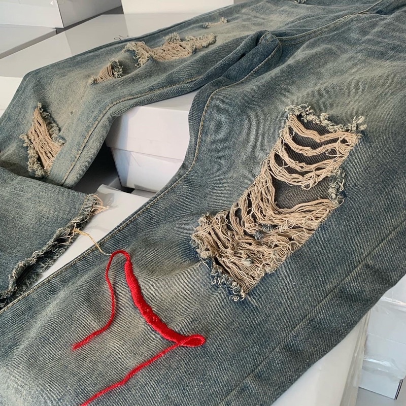 Quần jeans rách unisex nam nữ ống loe