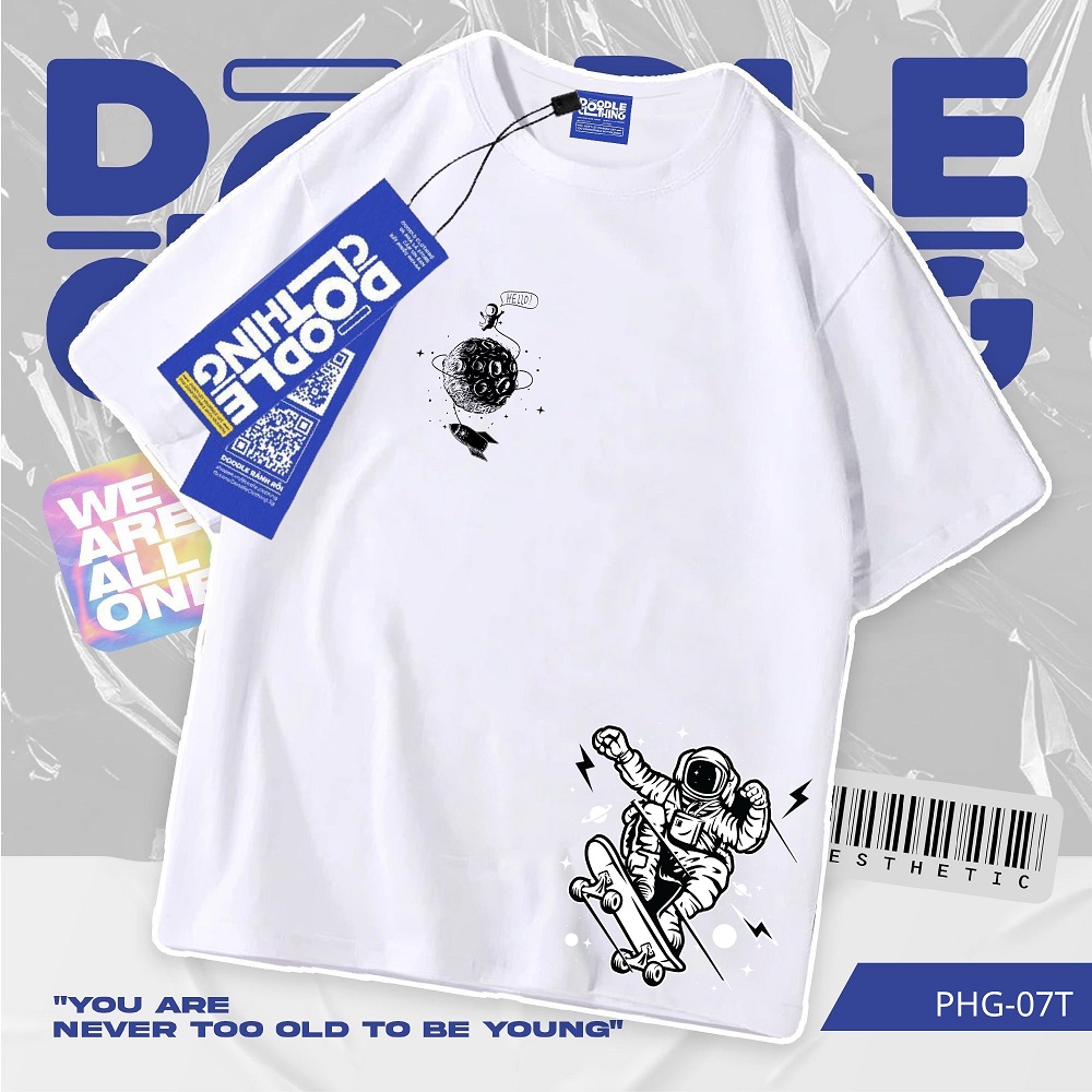 Áo thun nam nữ tay lỡ unisex oversize áo phông form rộng basic tee hình phi hành gia