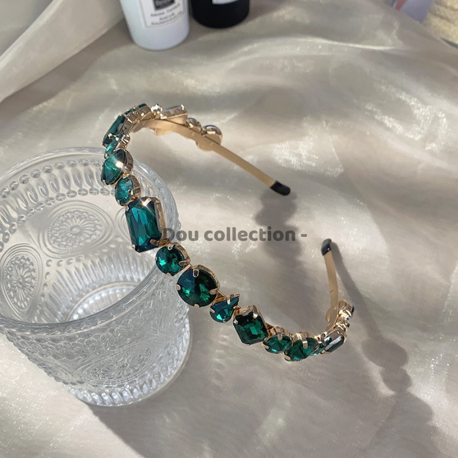 Cài tóc băng đô nữ đẹp, bờm tóc đính đá Retro sang trọng phong cách hàn quốc màu xanh, trắng - Handmade - Mã CT019
