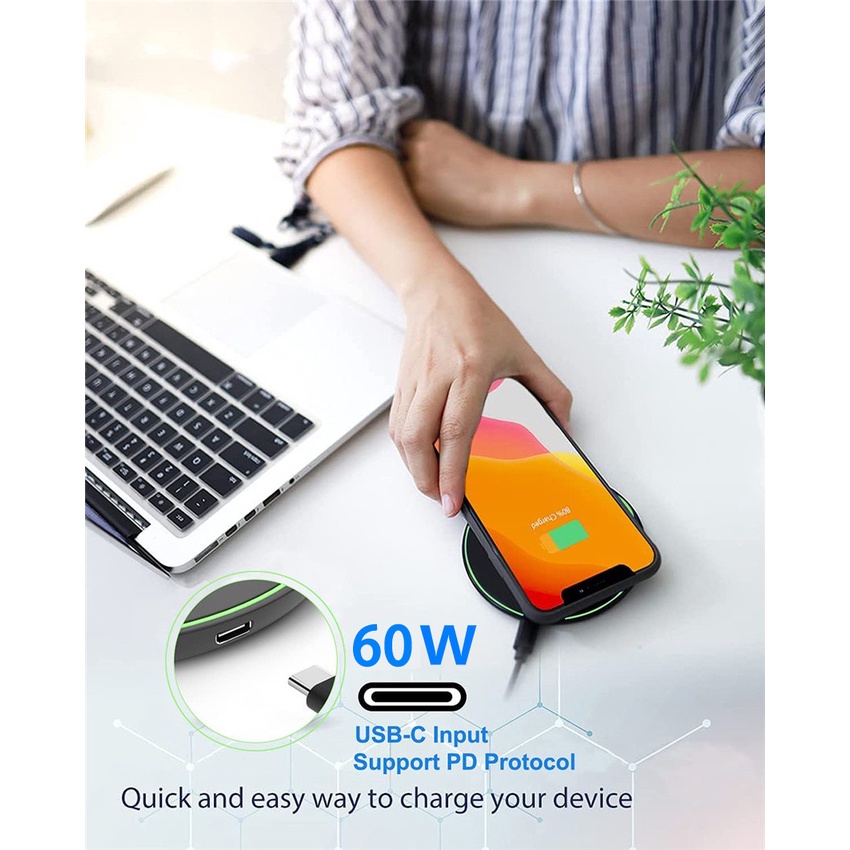 Đế Sạc Nhanh Không Dây 60W Qi Cho iPhone 13 12 11 Pro XS Max Mini X XR Samsung Xiaomi Huawei
