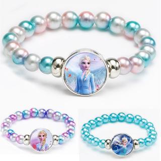 Vòng Tay Chuỗi Hạt Màu Cầu Vồng Họa Tiết Hoạt Hình Disney Frozen 2 Elsa Anna Cho Bé