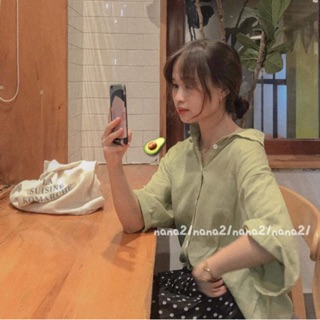 Áo sơ mi thô rộng cộc tay