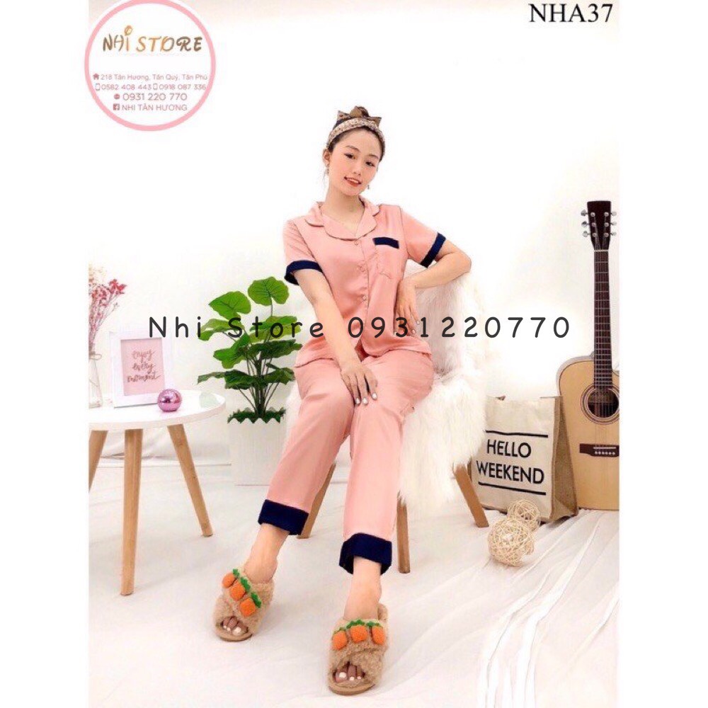 [FREESHIP 50K] ĐỒ BỘ MẶC NHÀ NHISTORE QUẦN DÀI TAY NGẮN PHỐI NẸP LỤA SATIN SANG, TINH TẾ SIZE 45-75KG