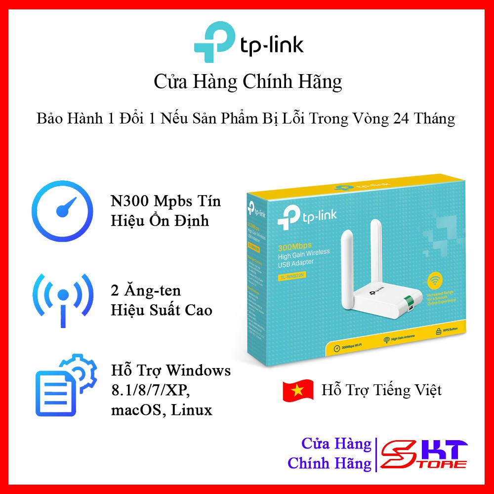 USB Thu Sóng Wifi (high gain) Tp-Link TL-WN822N Chuẩn N Tốc Độ 300Mbps - Hàng Chính Hãng