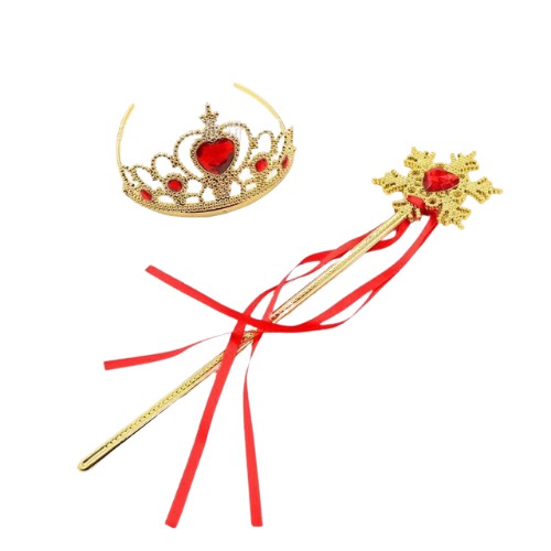 Set Vương Miện, Gậy Phép - Đũa Thần Màu Vàng Đỏ Cho Bé Gái Hóa Trang Công Chúa Bạch Tuyết, Người Đẹp Và Quái Vật Belle