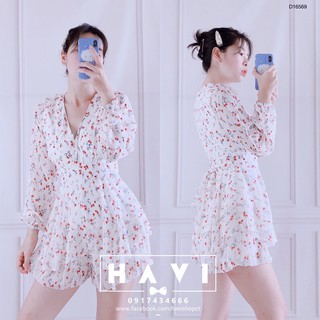 (ẢNH THẬT) Jumsuit hoa cổ V tầng có dây buộc eo