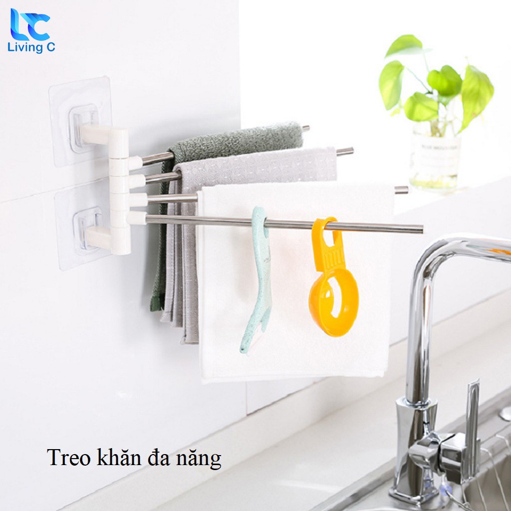 Kệ treo khăn dán tường nhà tắm Living C , giá kệ inox 4 thanh xoay 180 độ treo khăn nhà tắm tiện lợi _T89