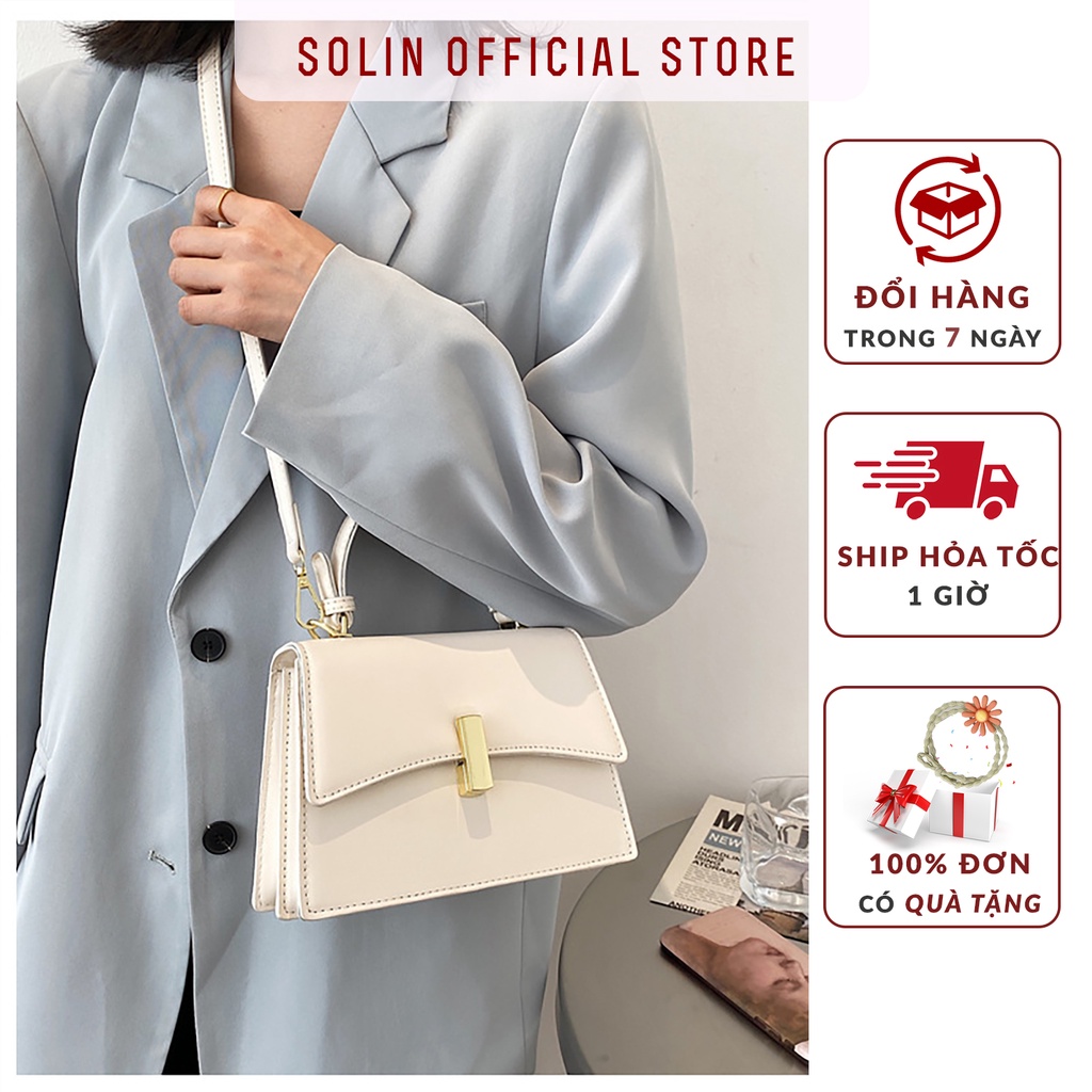 Túi xách đeo chéo nữ da cao cấp khóa chữ nhật cầm tay đeo chéo thời thượng dây đeo tùy chỉnh Solin T23