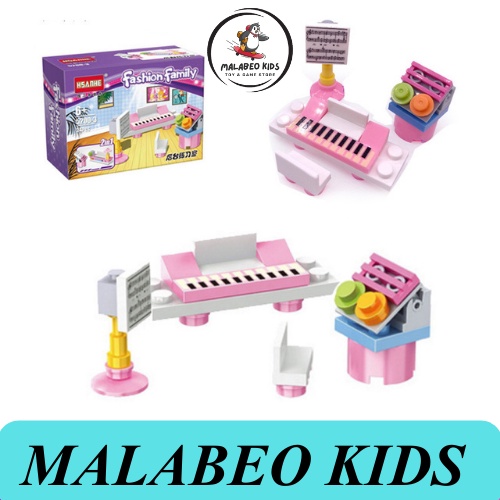 Mô hình lắp ghép, đồ chơi xếp hình MALABEO KIDS,  ghép hình dụng cụ âm nhạc/ bàn trang điểm nhiều chi tiết