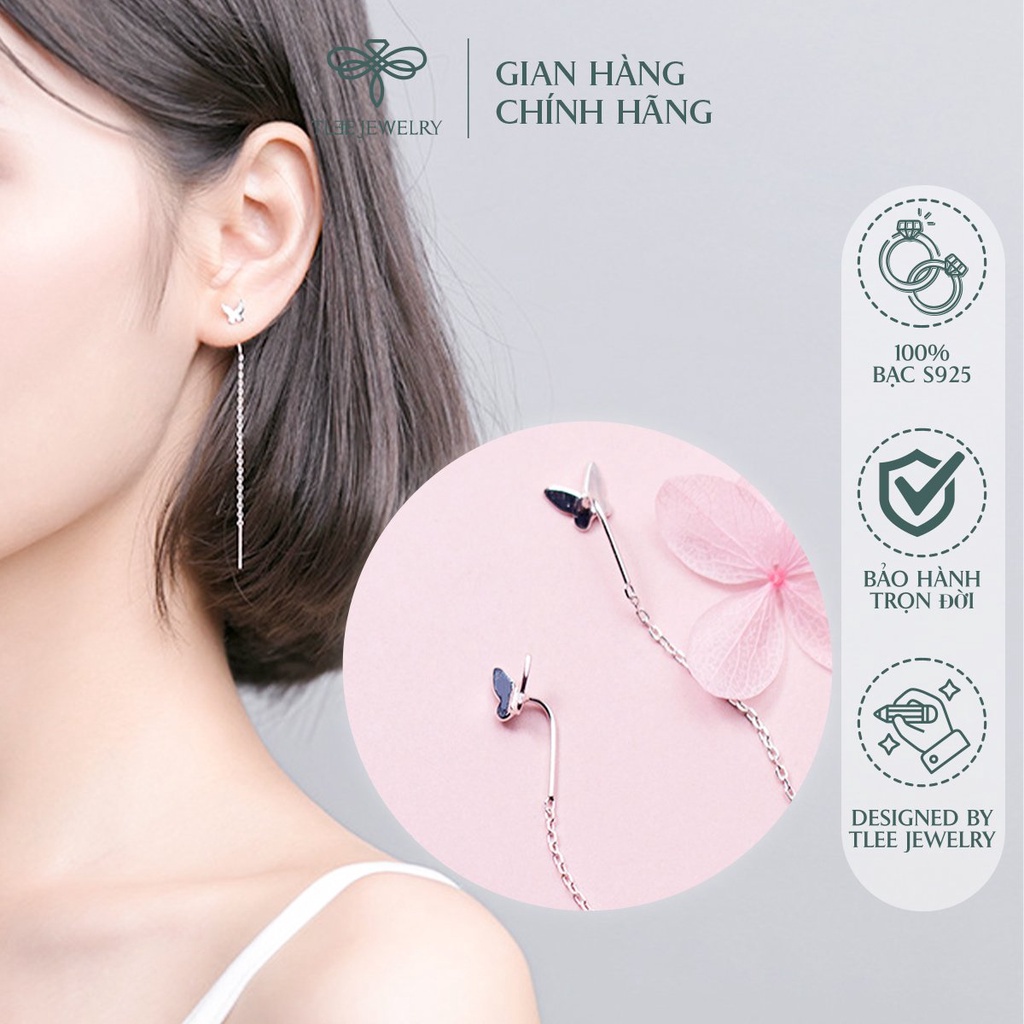 Khuyên tai bạc nữ TLEE hồ điệp tua dài nữ tính Bạc 925 cao cấp NCJ B0168