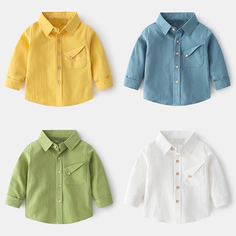 Áo Sơ Mi Tay Dài Vải Cotton Thời Trang Xuân Thu Xinh Xắn Cho Bé