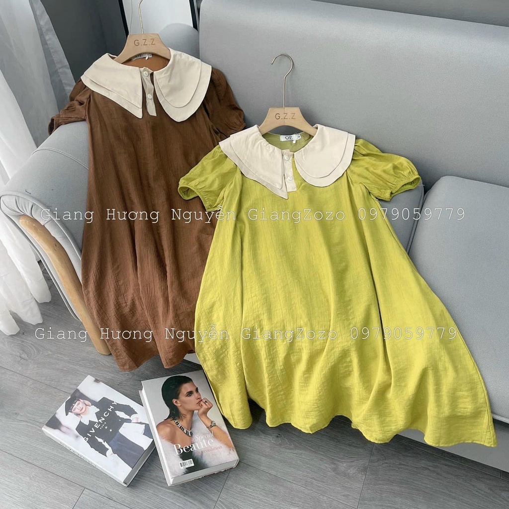 Váy đầm nữ cổ sen bèo chất đũi dáng suông hàng thiết kế cao cấp L1