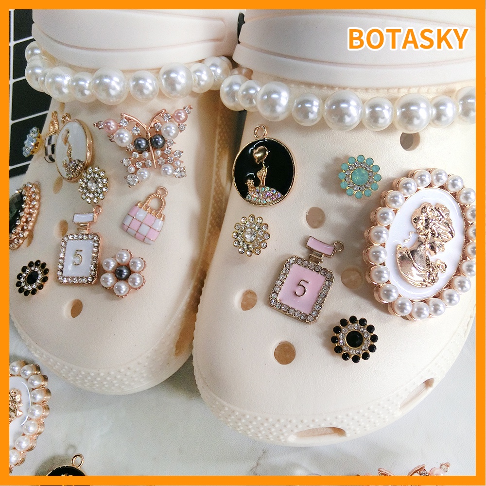 CROCS Khóa Đính Đá/Ngọc Trai/Đá/Hoa Trang Trí Giày Dép