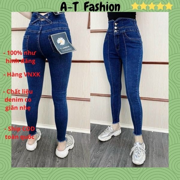 Quần Jean Nữ Lưng Cao ❤️FREESHIP❤️ Quần Bò Nữ Phối Rách Ôm Dáng Xinh Xắn Thời Trang Chuẩn Hàng Shop A-T Fashion - QJNU7