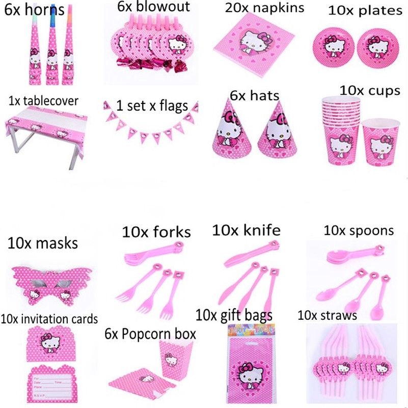 Bộ Muỗng Nĩa Ly Họa Tiết hello kitty Dễ Thương Dùng Một Lần