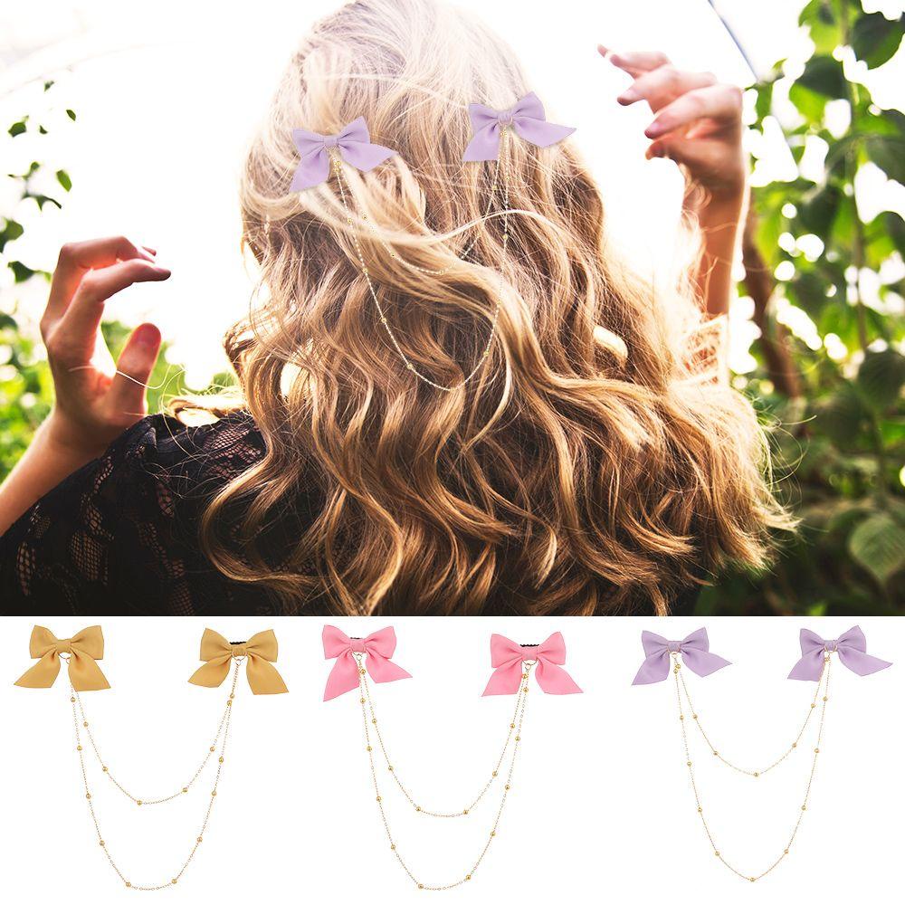 JUNE Kẹp Tóc Ruy Băng Đính Nơ Tua Rua Xinh Xắn