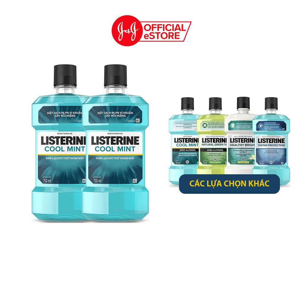 Bộ 2 chai nước súc miệng diệt khuẩn giữ hơi thở thơm mát Listerine Cool Mint 750ml/chai