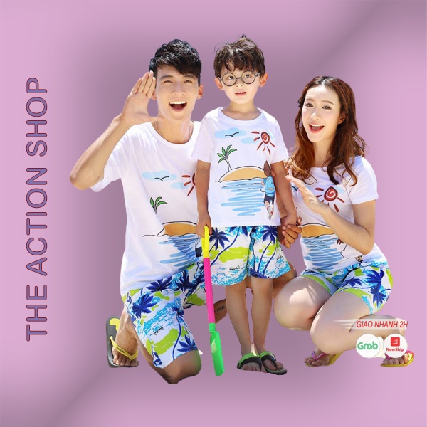 Đồ đi biển gia đình nguyên set áo quần nam nữ hội nhóm đủ size cho bé trai gái và bigsize DDB0003T Bin Action