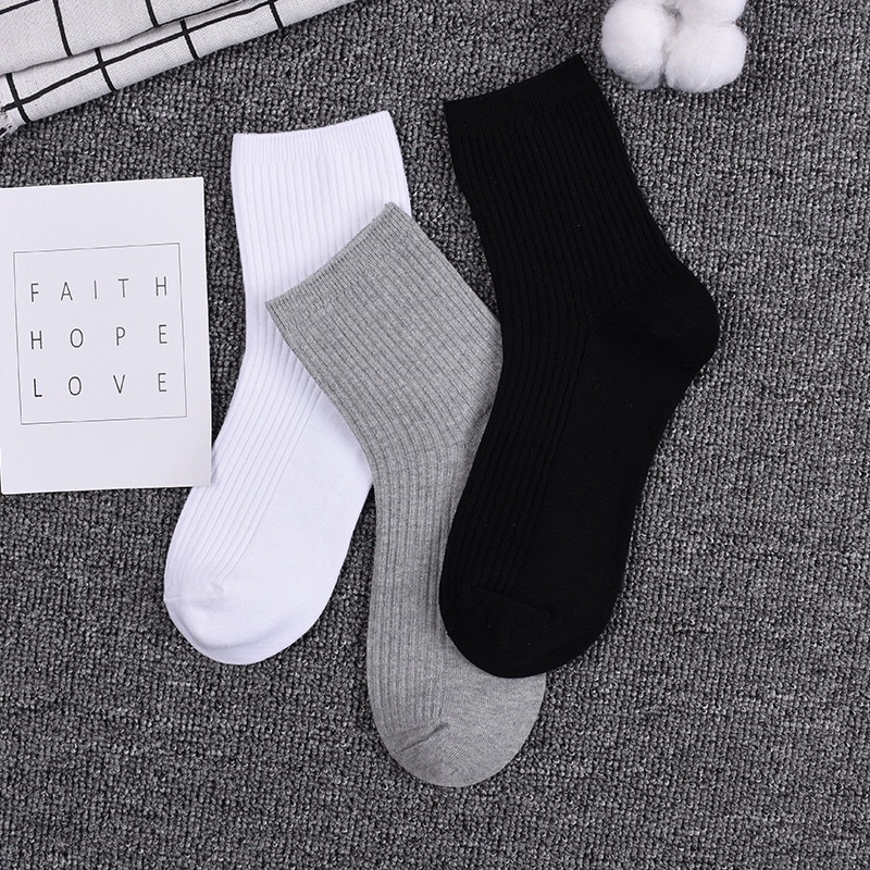 tất (vớ) trơn gân màu basic cao trung