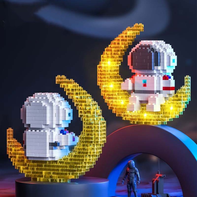 Mô hình phi hành gia 3D lắp ghép cao 9cm phát sáng lấp lánh dễ thương có đèn, quà tặng bạn gái, quà tặng sinh nhật - Ráp