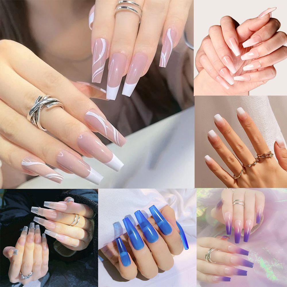 MIHAN1 Hộp 24 Móng Tay Giả Đầu Vuông Ngắn / Dài Chuyên Dụng Cho Múa Ba Lê