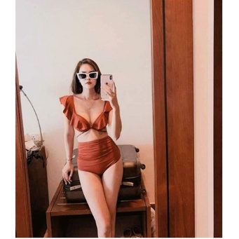 Bikini nữ đồ tắm biển 2 mảnh cánh tiên quần cạp cao che bụng KONKUN MS19