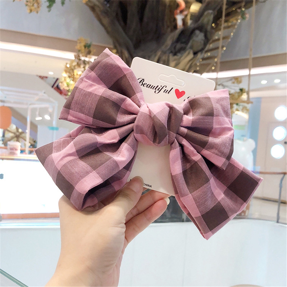 Kẹp Tóc Trang Trí Nơ Họa Tiết Sọc Caro Phong Cách Retro Xinh Xắn Cho Nữ