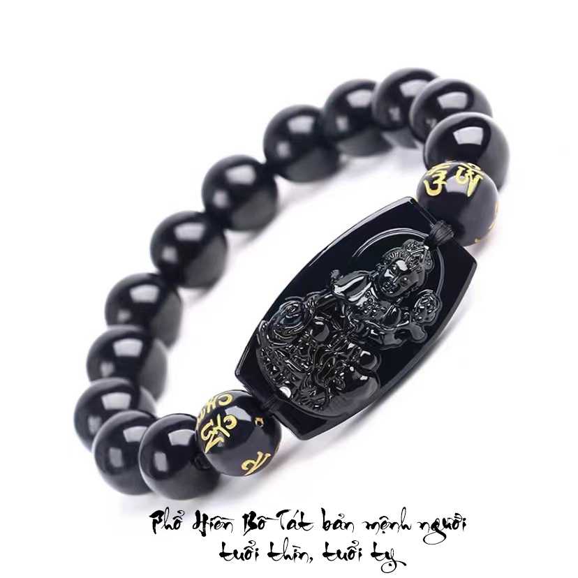 MIỄN PHI VẬN CHUYỂN - Vòng lắc tay mặt phật Đại Thế Chí Bồ Tát màu đen cao cấp - Phật bản mệnh người tuổi Ngọ