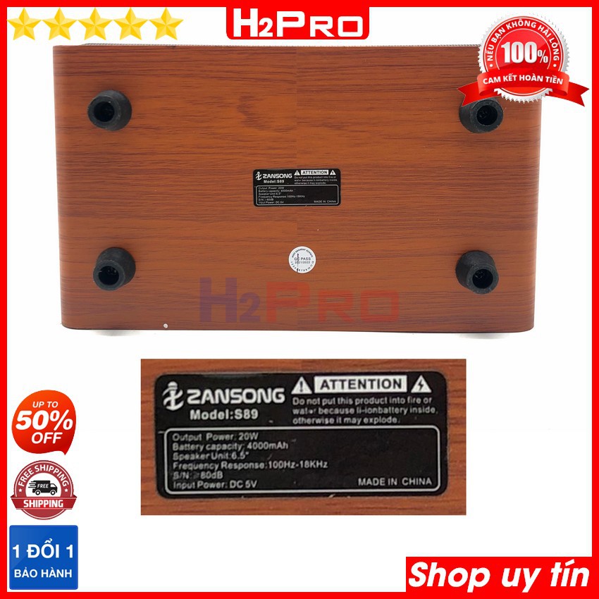 Loa Bluetooth Karaoke Zansong S89 20W-Bass 16-USB-TF, Tặng 1 Mic, Có Remote, Loa Xách Tay Bluetooth Cao Cấp - H2Pro Tech