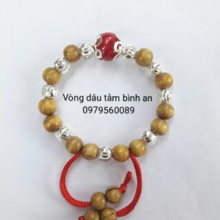 Vòng dâu tằm 9 bi bạc + đá bọc hoa