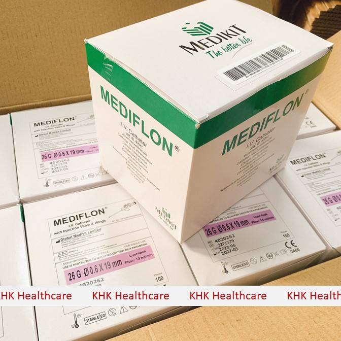 Hộp 100 Kim luồn tĩnh mạch Mediflon 26G (Ấn Độ) dành cho trẻ em, trẻ sơ sinh DATE 2027