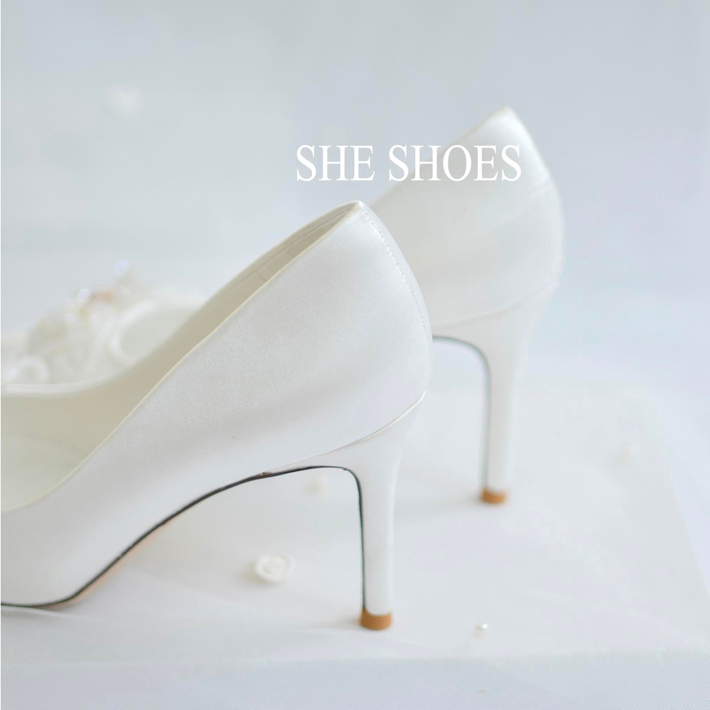 Giày cưới ♥️Freeship♥️ Giày cao gót trắng cô dâu cao cấp, độc quyền bởi SHE SHOES - GC07028