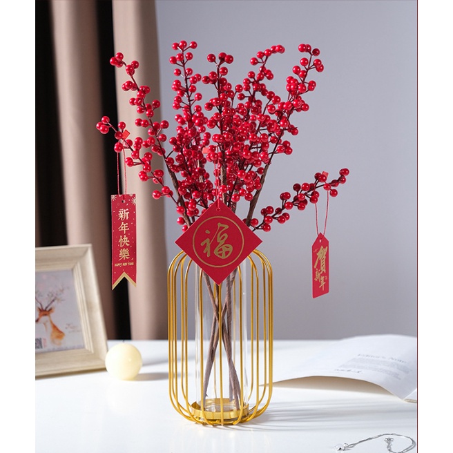 Bình hoa khung kim loại sơn vàng sang trọng decor trang trí nhà cửa phòng khách-ngủ-làm việc trưng bày, cao 21cm