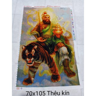 tranh thêu chữ thập thành phẩm võ thần tài