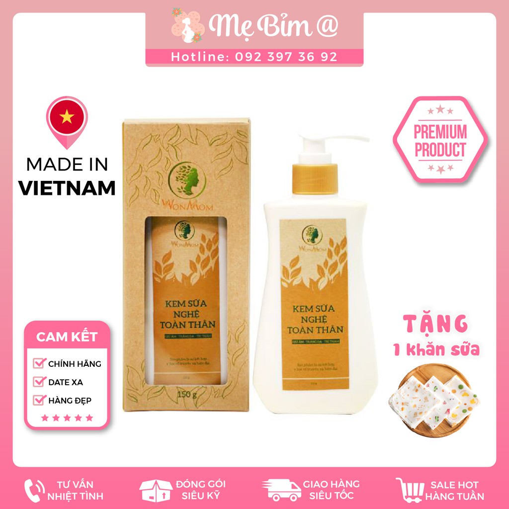 [TẶNG KHĂN] KEM SỮA NGHỆ TOÀN THÂN WONMOM 150G